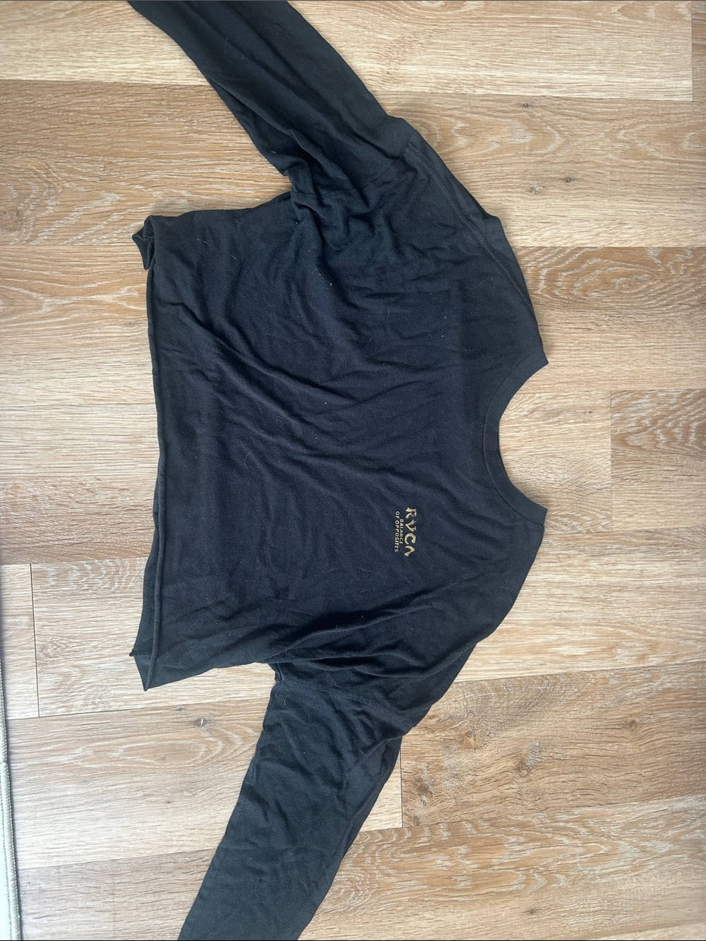 RVCA Black Long Sleeve Cropped Tee with Gold Logo